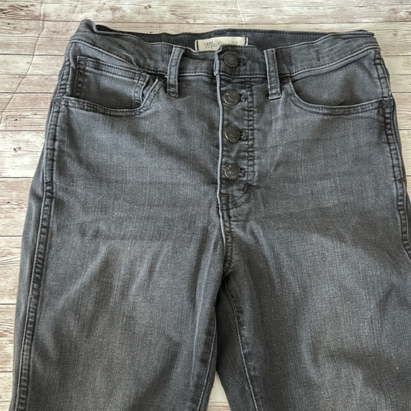 Madewell Faded Black Grey Button Fly High Rise Raw Hem Skinny Jeans - Picture 2 of 9